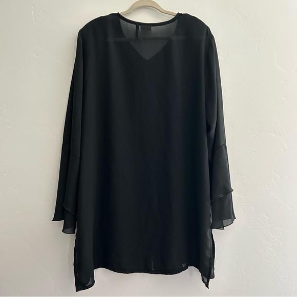 Vintage Studio C Plus Black Semi Sheer Blouse Flouncy Sleeves Size 22/24 - Picture 2 of 12